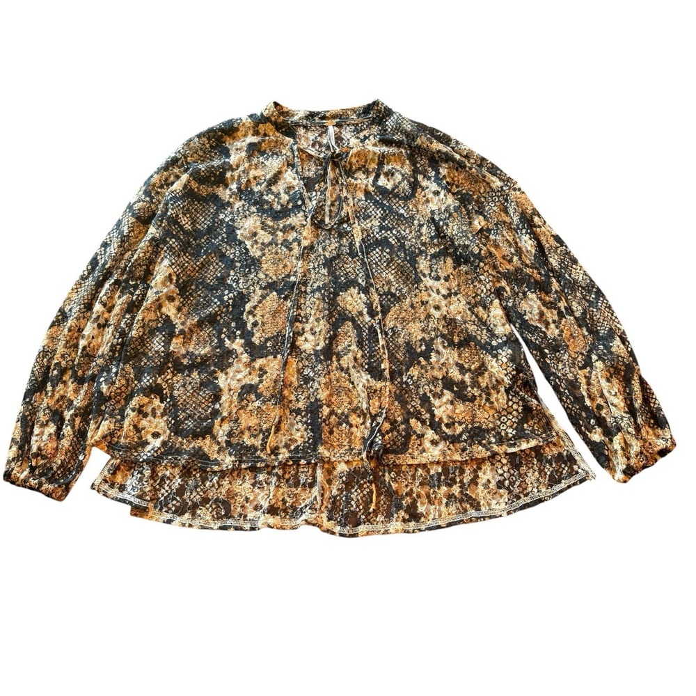 Free People Women's Size S Out For The Night Top Tunic Snake Print Drape‎ Hem